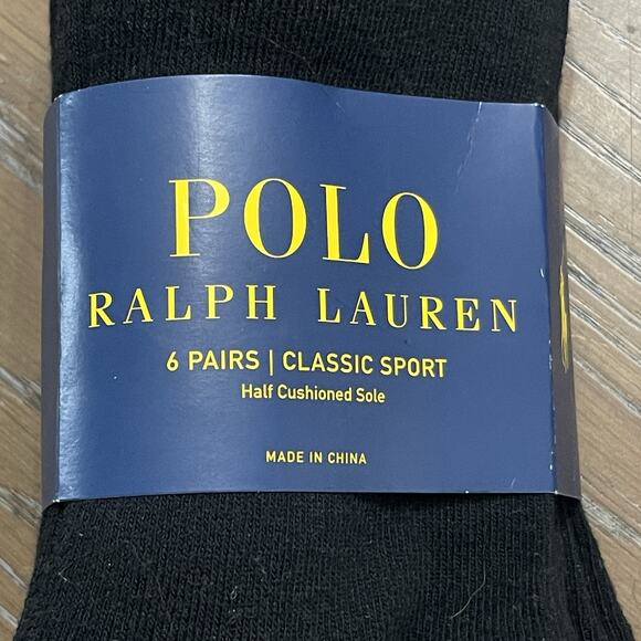 Polo Ralph Lauren Mens Socks 6 Pack Black Classic Sport Half Cushioned Sole NEW - Picture 4 of 6